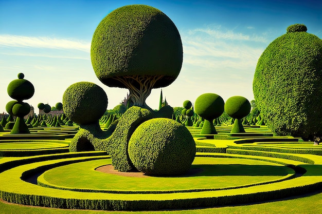 Huge park with green plants garden art topiary tree