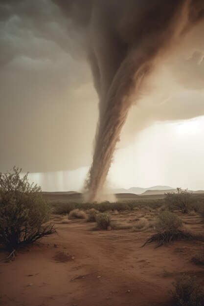 Huge tornado swirling over desert created using generative ai technology