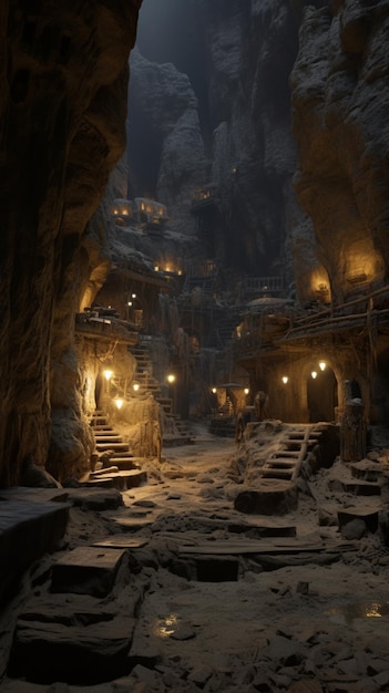 A huge underground village is hyper realistic Ai generated art