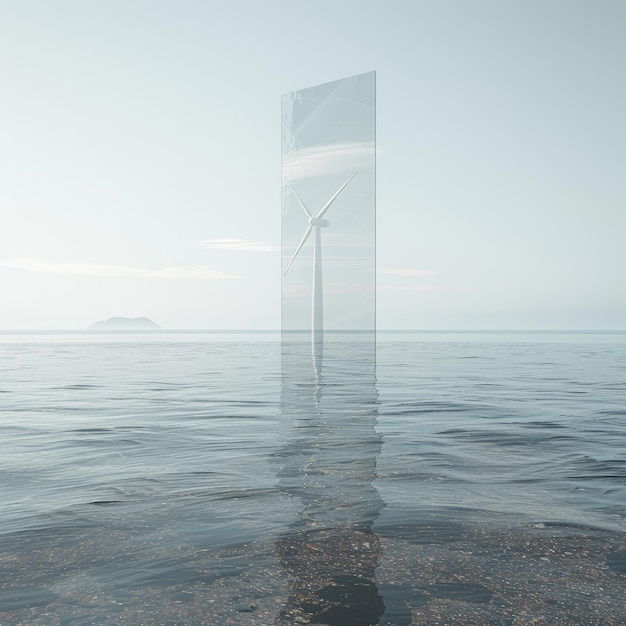 Huge windmills located in the water The concept of generating electricity using wind