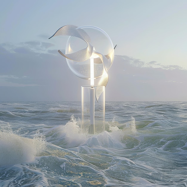 Huge windmills located in the water The concept of generating electricity using wind