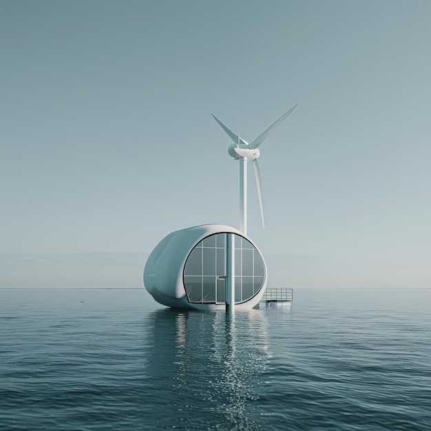 Huge windmills located in the water The concept of generating electricity using wind