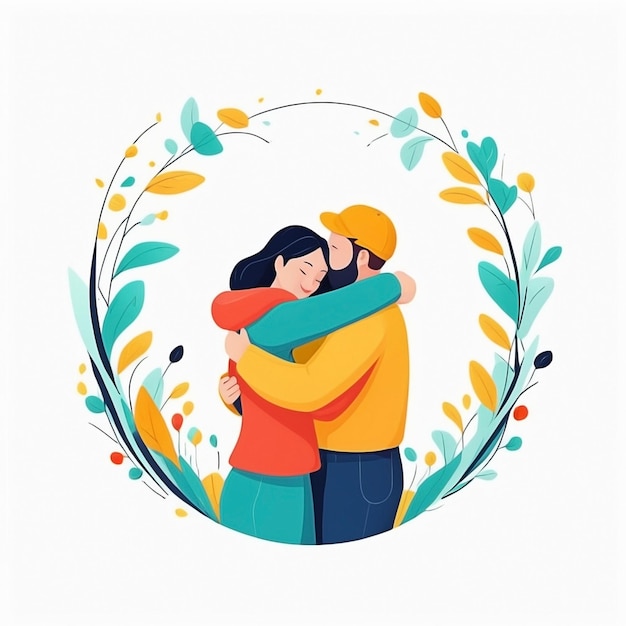 Photo hugging cartoon abstract illustration concept with the theme of world hugging day