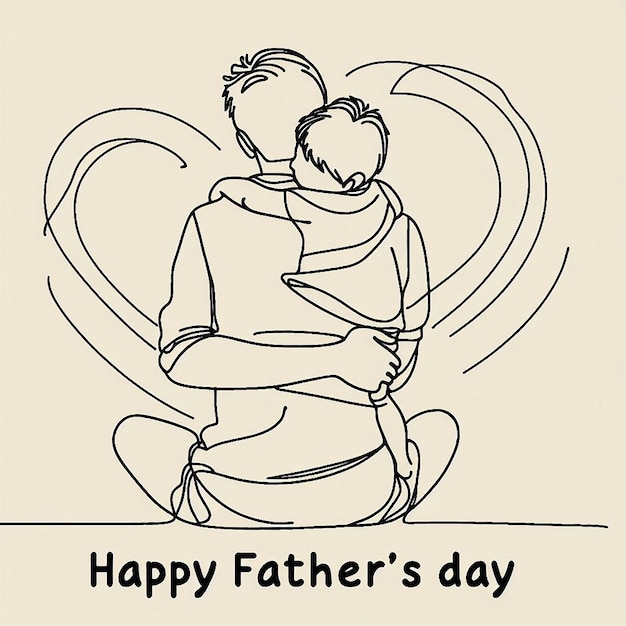 Hugs of a fathers with a child One continuous line drawing banner background poster