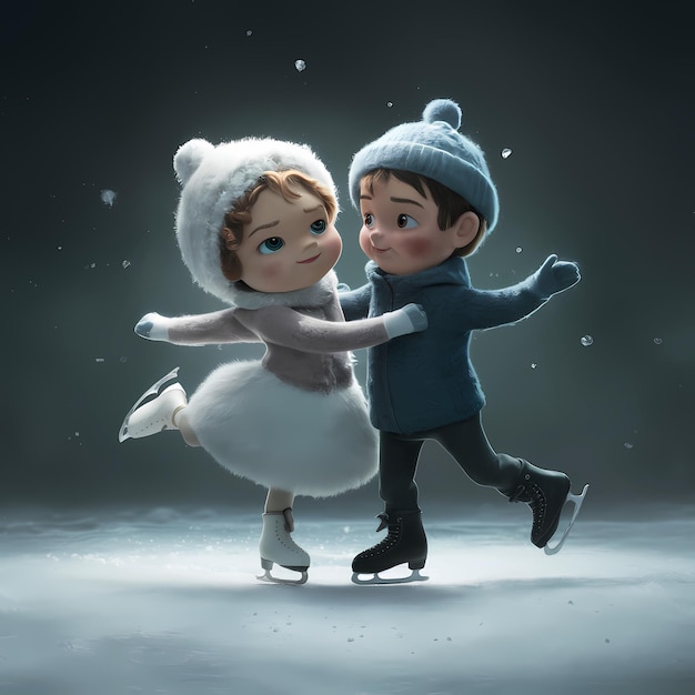 Hukies iceskating couple delicate fine pixar style super cute dance routine