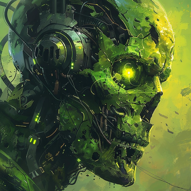 Hulk skull in cyberpunk manga style vibrant neon colors futuristic details dynamic and intense