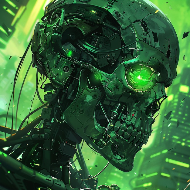 Hulk skull in cyberpunk manga style vibrant neon colors futuristic details dynamic and intense