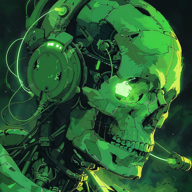 Hulk skull in cyberpunk manga style vibrant neon colors futuristic details dynamic and intense