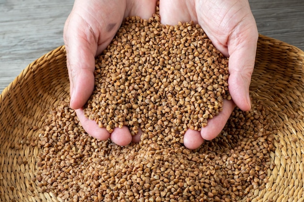 Hulled common buckwheat grains Fagopyrum esculentum dried seeds