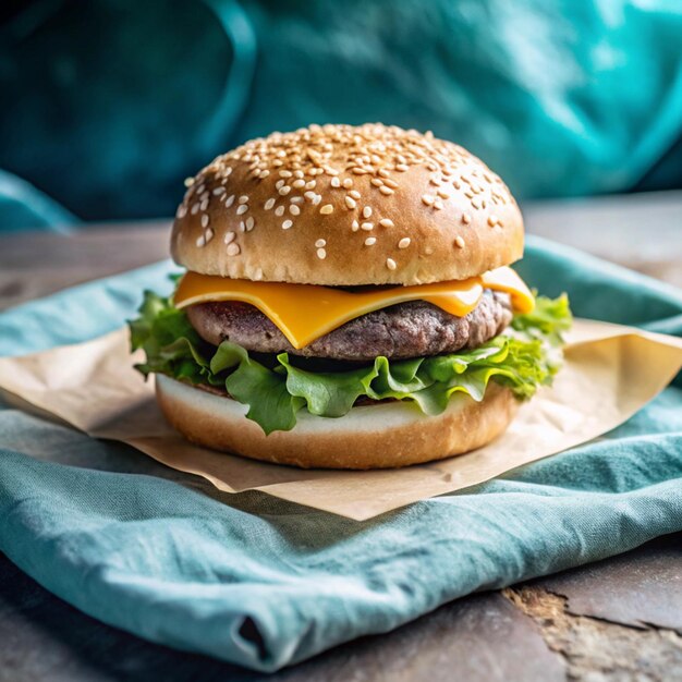 Photo hum burger with chees isolated on transparent background