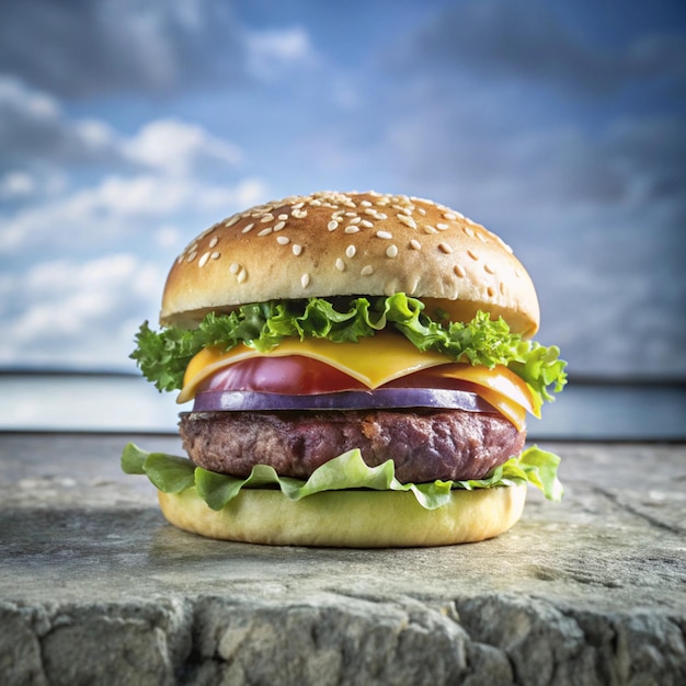 Photo hum burger with chees isolated on transparent background