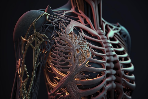 Human anatomical skeleton with muscles and tendons illustration Generative AI