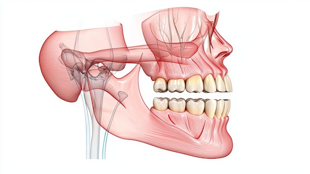 Photo human anatomy jaw muscles and teeth 3d rendering