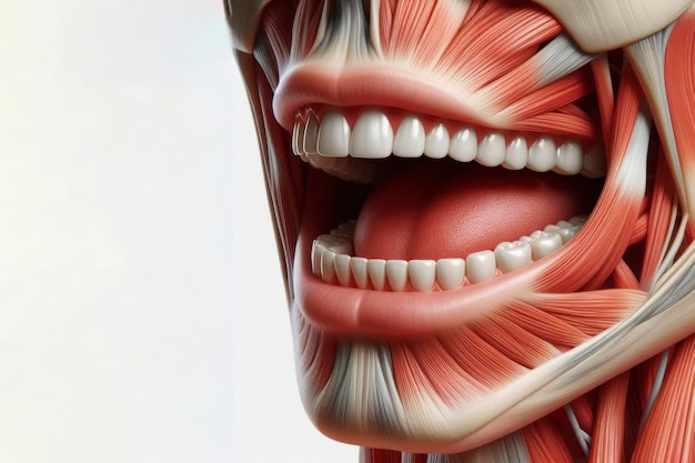 Human anatomy showing mouth with muscular system visible isolated on solid a white background ai generative