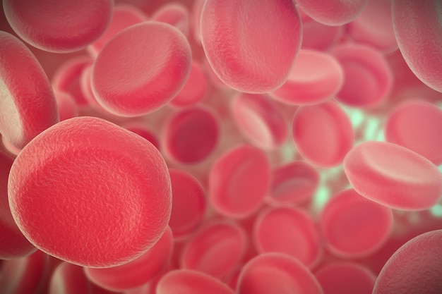 Human blood cells with focus effect. 3d illustration