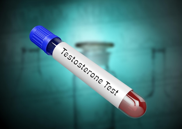 Human blood sample in the tube for testing testosterone levels