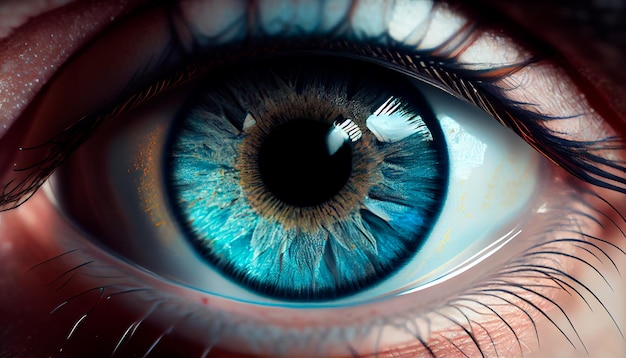 Human blue eye realistic beautiful closeup zoom Generative AI