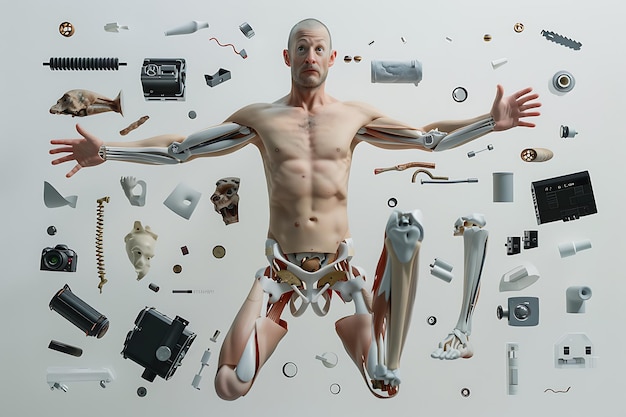 Photo human body disassembled a surreal 3d illustration of the human body as parts