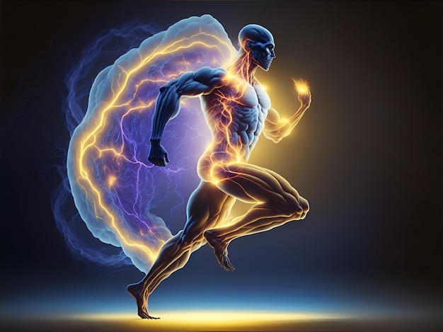 the human body at the moment of running from the inside AI generated