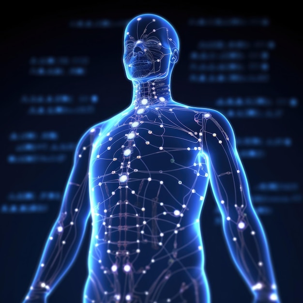 Human body silhouette with energy points Anatomical model Generative AI