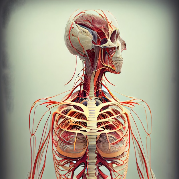 Human body with circulatory system and nervous system 3D rendering