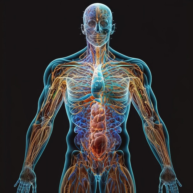 A human body with the internal organs labeled as the human body.