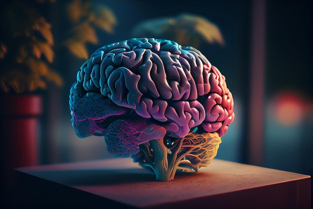 Human brain 3d illustration Brainstorming conceptgenerative ai