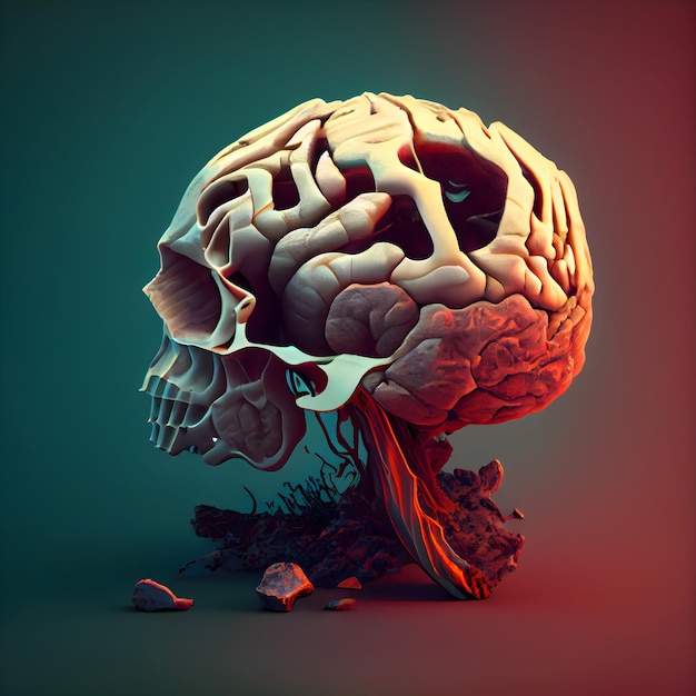 Human brain 3d render computer generated illustration dark background