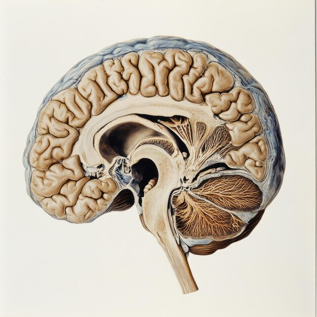 Photo human brain anatomy cortex and subcortical structures 3