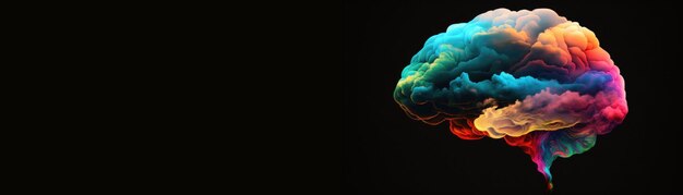 Human brain on a black background Generative AI