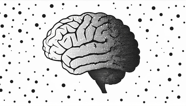 Human brain in black and white dot pattern