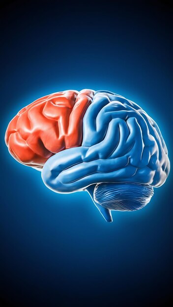 The human brain on a blue background the hemisphere is responsible for logic