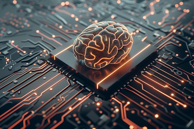 Human Brain on Circuit Board Abstract Concept of Artificial Intelligence and Neural Networks