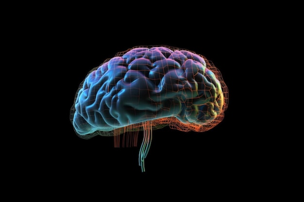 Human brain hologram on black background