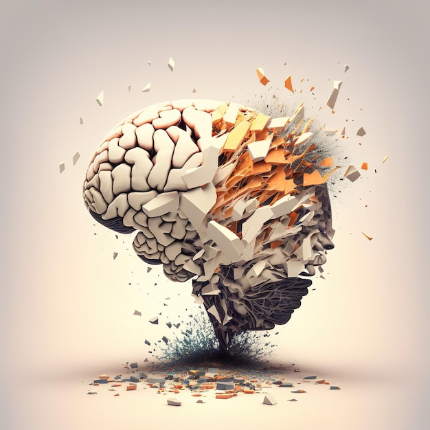 Human brain illustration design concept disintegrated or look liked being shoot