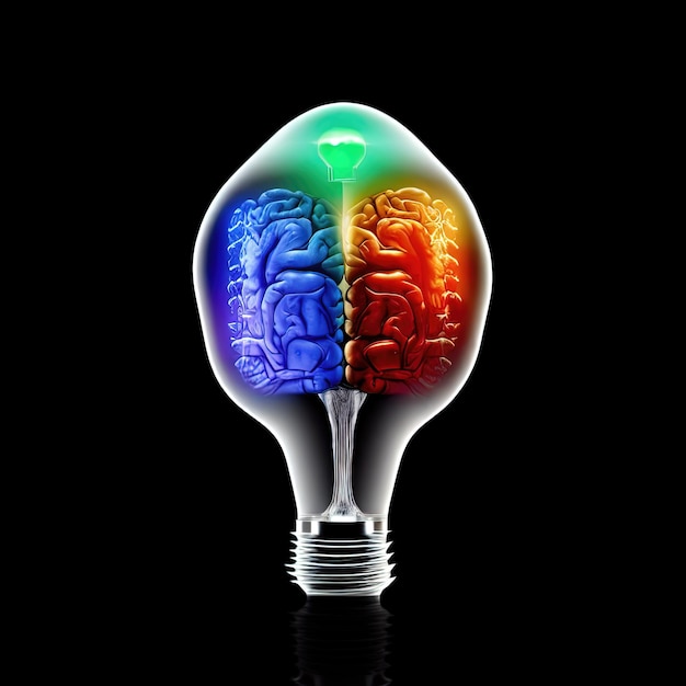 Human brain inside a bulb light Ai Generative