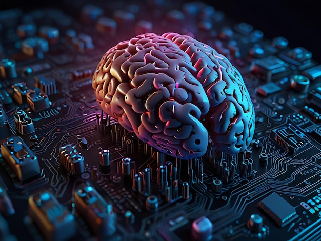 Photo human brain integrated with a computer circuit board