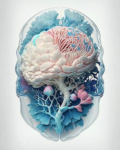 A human brain is in a glass skull.