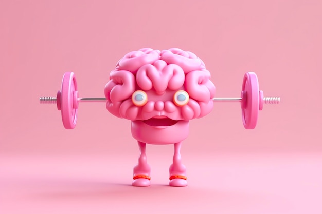 Human brain lifting weights 3D brain lifting a heavy dumbbell Mind training memory health Alzheimer's prevention brain training education study and menthal health concept AI generated