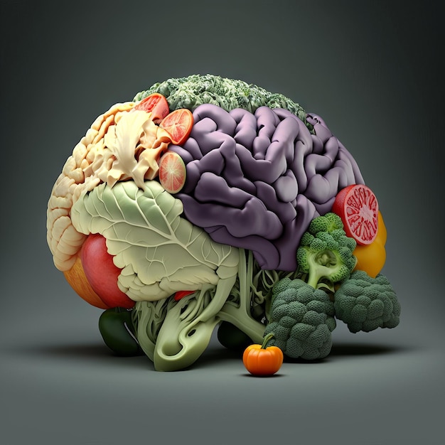 Human brain made with vegetables image generative AI