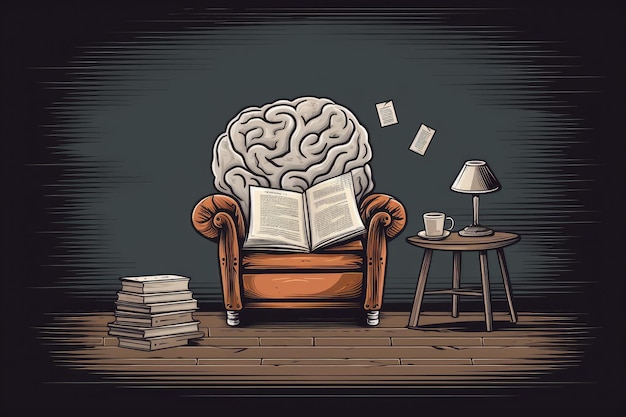 The human brain sits in chair and reads book Generative AI