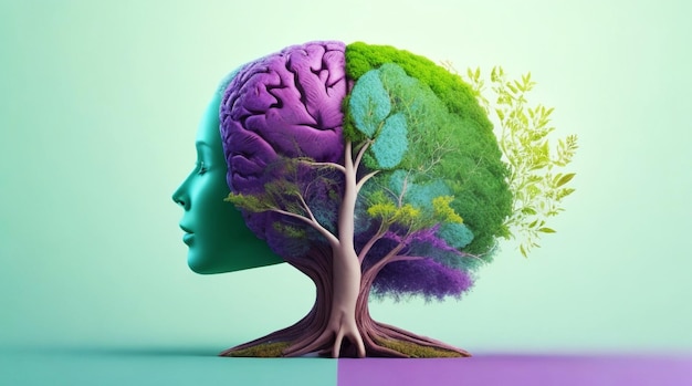 Human brain tree and selfcare and mental health concept positive thinking