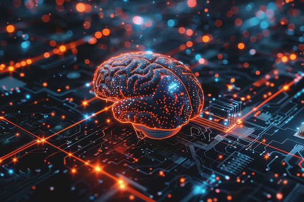 A human brain with interconnected circuits and glowing lines