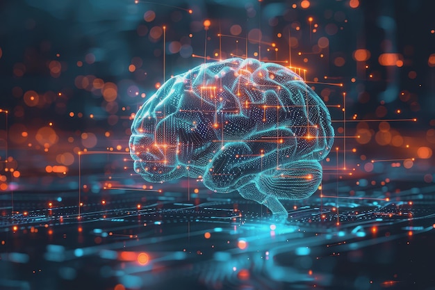 A human brain with interconnected circuits and glowing lines