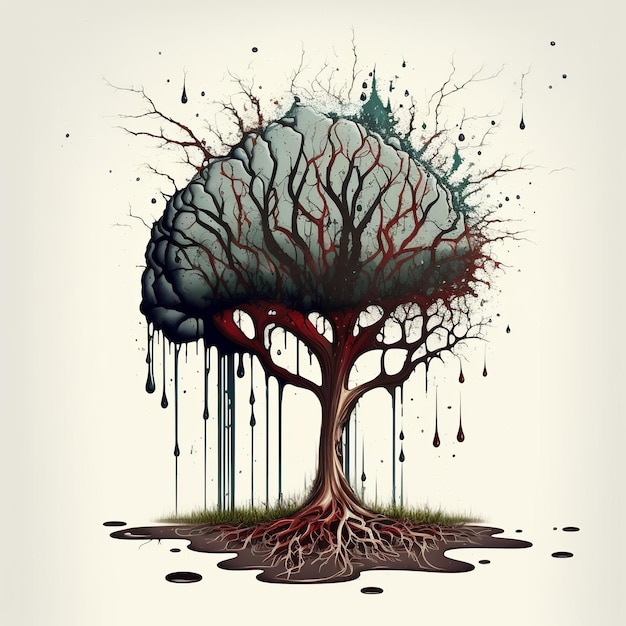 Human Brain with tree Created with generative Ai technology