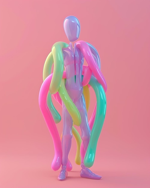 Photo human character made from long balloons simple flat 3d long balloons 3d render