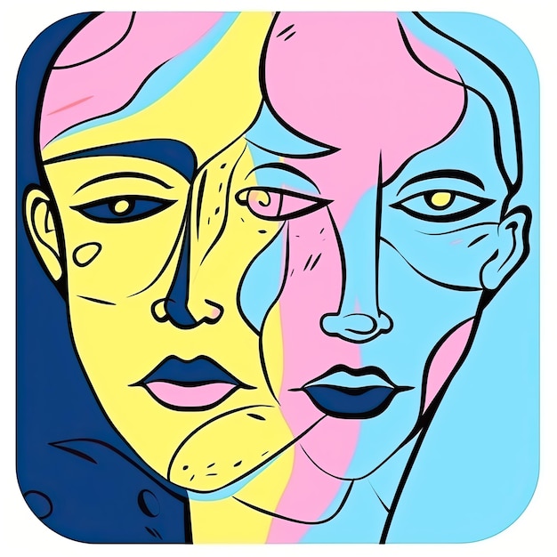 Human colourful faces on colored background Generative AI