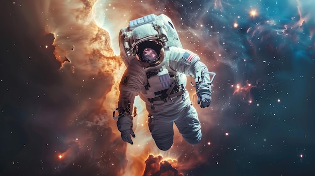 Human Connection to the Cosmos An Astronaut Floating in Zero Gravity Surrounded by the Majesty of Ga