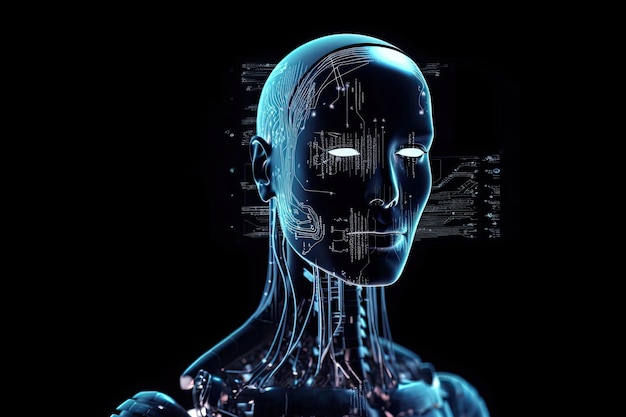 Human consciousness in artificial intelligence Android with neurals connection Generative AI