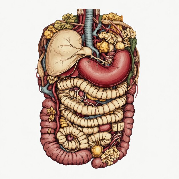 Photo human digestive system detailed illustrated guide